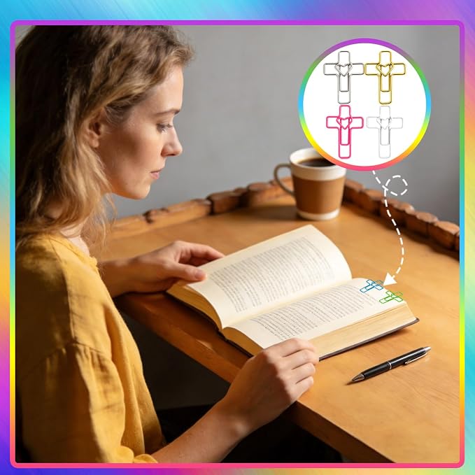 100 PCS Heart Cross Paper Clips for Bible Study Supplies,Christian Gifts,Jesus Bible Stuff Bookmark journaling Supplies Accessories, Easter Eggs fillers, Teacher Gifts (Multicolors)