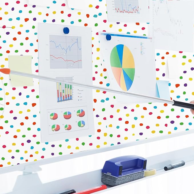 JarThenaAMCS Colorful Polka Dots Bulletin Board Roll Waterproof Erasable Bulletin Board Paper Roll for DIY Craft Drawing Painting Office Classroom Wall Decoration, 17 in x 32.8 Ft