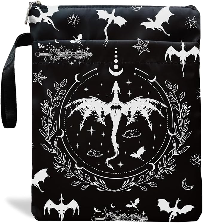 Romantasy Dark Academia Dragons Book Sleeve, Fantasy Novel Reader Gift, Bookish Gifts, Book Inspired Gift, Paperback Book Protector Book Cover Dragons Lovers Book Gifts (Dragons Book Pouch-Black)