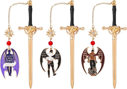 Acotar Bat Boys Sword Bookmarks Fantasy Night Court Metal Bookmarks Fantasy Fiction Fan Book Accessories Reading Markers Bookish Gifts Halloween Gifts (Acotar Bookmark 3PCS)