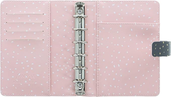 Filofax Confetti Organizer, Pocket Size, Charcoal - Leather-Look, Gold Foil Accents, Six Rings, Week-to-View Calendar Diary, Multilingual, 2025 (C028724-25)