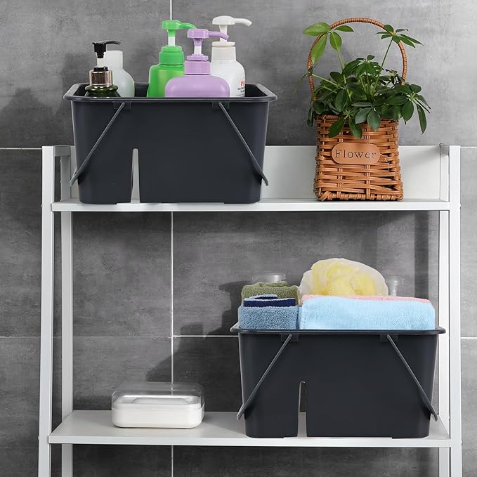 Plastic Divided Caddy Organizer with Handle, 4-Compartment Plastic Cleaning Caddy, Drak Gray, F