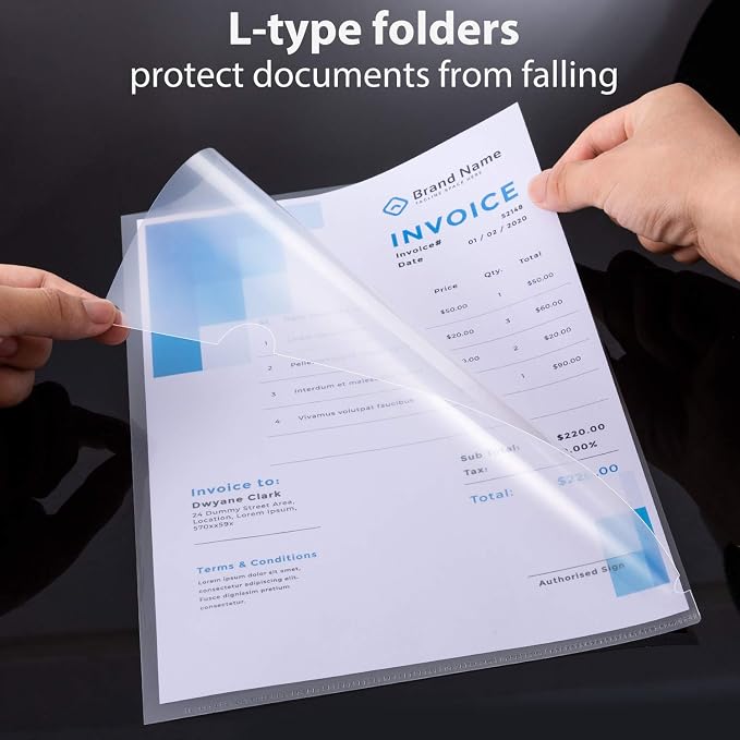 WOT I Plastic Clear Document Folders - 60 Pack, L-Type Folders Copy Safe Project Pockets, for Letter Size Sheets, Transparent Color