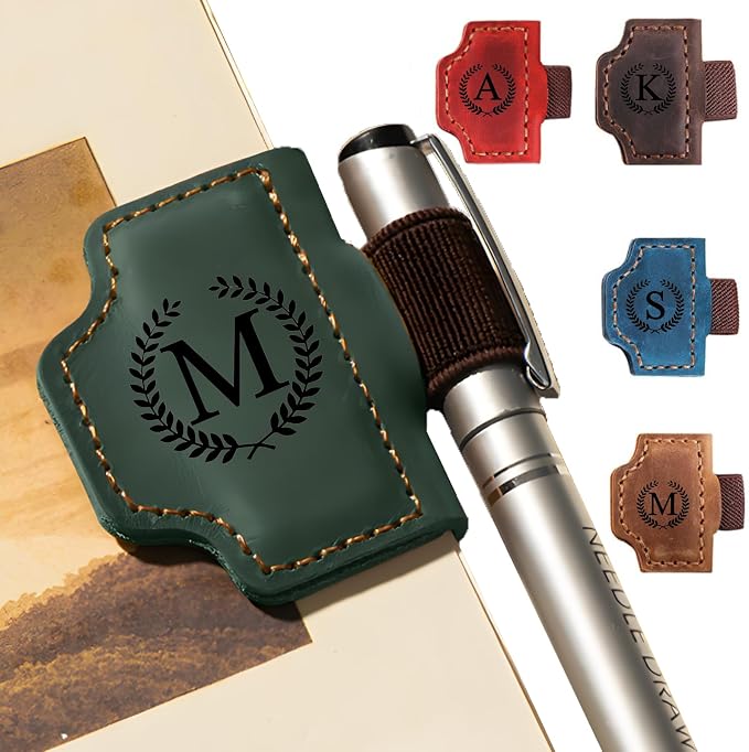 MOTEERLLU Custom Magnetic Bookmarks for Women Men, Leather Book Marker Gifts for Book Lovers, Readers, Teachers, Mom, Personalized Initial Bookmark Holder Page Marker for Reading