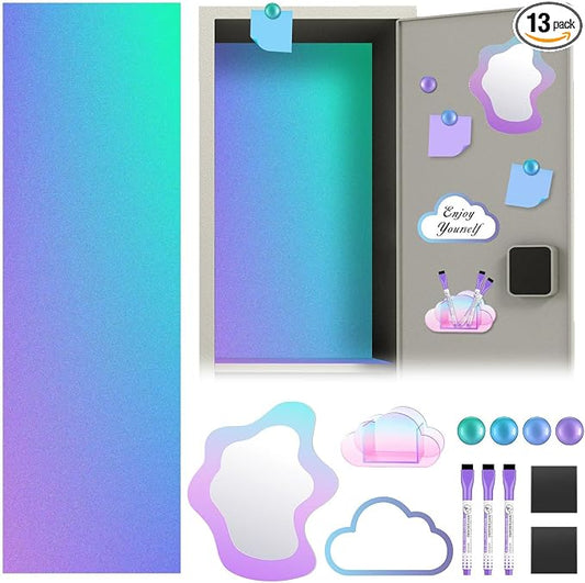 Denylo pro Magnetic Locker Accessories Kit Colorful Purple Back to School Essentials Locker Organizer Supplies with Stickers Include Mirror Whiteboard Pen Holder Magnetic Pen Clasp Magnet
