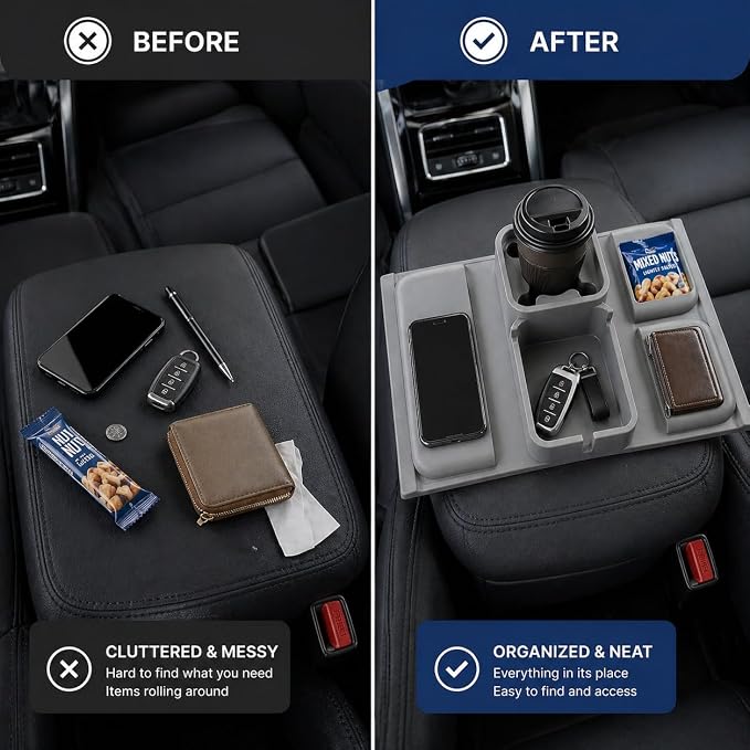S V Adjustable Couch Armrest Tray with Cup Holder & Storage Pockets Non Slip Sofa Organizer for Drinks Phone Remote