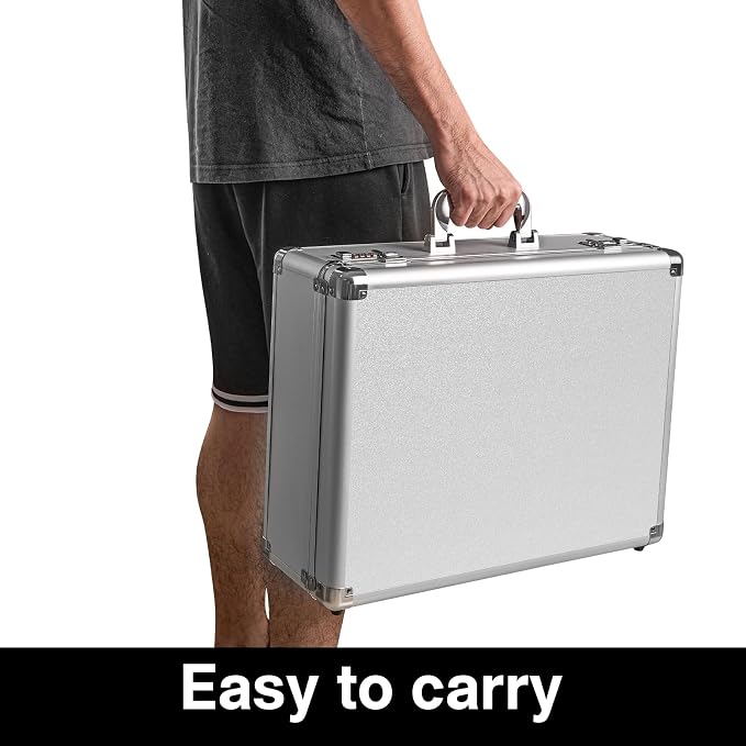 LOCKCURX File Organizer Storage Box - 18.9 x 14.6 x 6.3 Inch X-Large, Portable Locking Storage Totes with Dual Combination Locks for Cash, Documents & Valuables - Silver