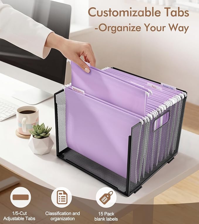 Plastic Hanging File Folders Letter Size, Colored Hanging File Folders with Tabs, Durable Waterproof Plastic Hanging Folders for Filing Cabinets, Office, School & Home Organization (15, Purple)