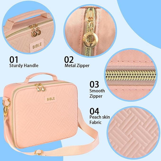 Bible Cover for Women Bible Case, Large Bible Bag, Bible Study Supplies Bible Journaling Kit Book Carrying Case with Bible Highlighters Tabs, Valentines Day Christian Gifts for Women（Pink