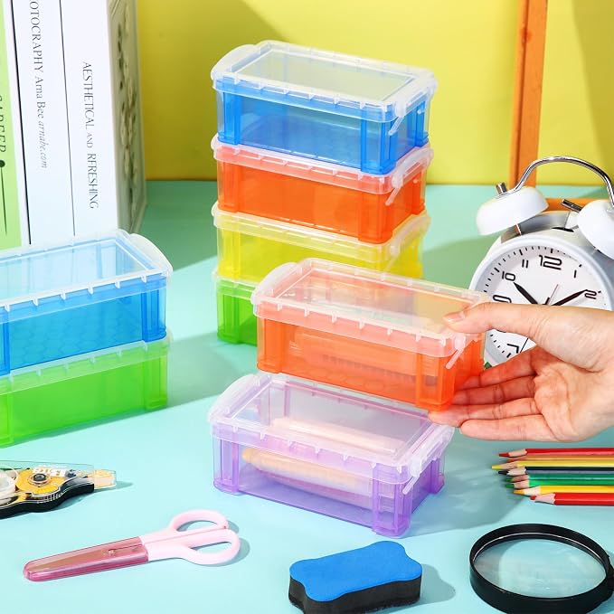 Briwooody 30 Pcs Color Plastic Crayon Box with Lid Color Clear Crayon Organizer Stackable Storage Container Bulk Pastel Holder Case for Office School Classroom Supplies Pen Pencil Art(6 Colors)