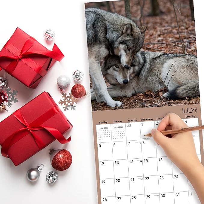 2026 Wall Calendar,Wolf Calendar 2026,Wolf Monthly Wall Calendar, 12" x 24" Open,Family Planner Calendar, Home & Office Organizer,Hangable