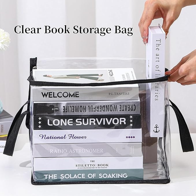 2 pcs Transparent PVC Book Storage Box, Foldable with Handle, Large Capacity Student or Office Book Organizer