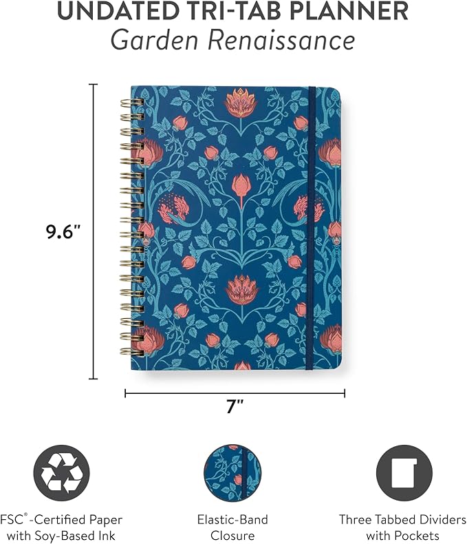Orange Circle Studio Undated Tri-Tab Planner, Garden Renaissance