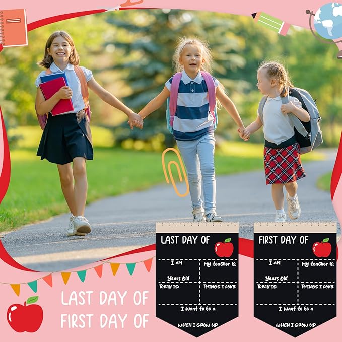 First and Last Day of School Chalkboard Sign 13.8 x 10 Inch Reusable Double Sided First Day of School Sign for Graduation Kids Preschool Kindergarten(Red Apple Style)