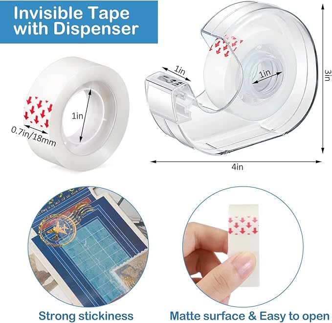 Yahenda 32 Pcs Invisible Tapes Dispensers with 32 Writable Matte Clear Tape Refills, 0.7 x 985 Inches, Refillable Desk Tape Dispenser Bulk for DIY Project, Home, Office, School & College Supplies