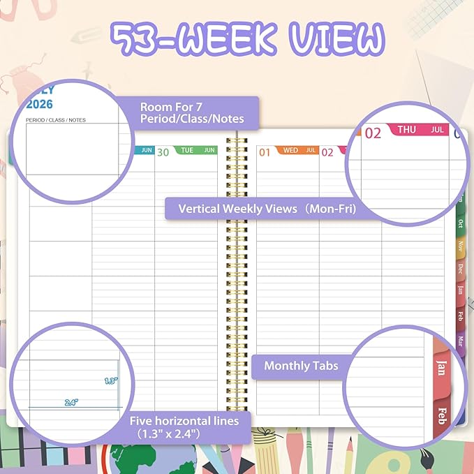 Teacher Planner 2026-2027 - 2026-2027 Teacher Lesson Planners from JULY 2026 - JUNE 2027, 9 ''x 11 '', Academic Planner for School Year, Inner Pocket, Colorful Tabs