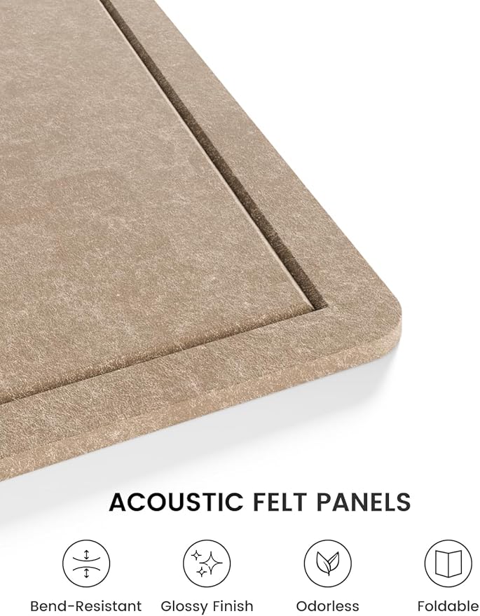 Fluxynara Bulletin Board, 35" x 17.5" Cork Board Alternative with 12 Safe Removable Adhesive Tabs, Foldable Felt Pin Board for Home Office, Classroom, Bedroom,Entryway for Walls—Taupe