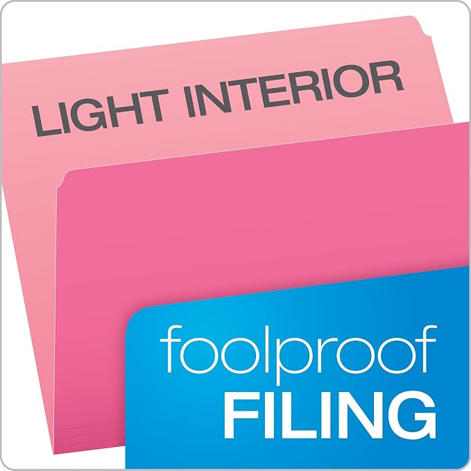 Pendaflex 152PIN Colored File Folders, Straight Cut, Top Tab, Letter, Pink/Light Pink, Box of 100 (Pack of 5)