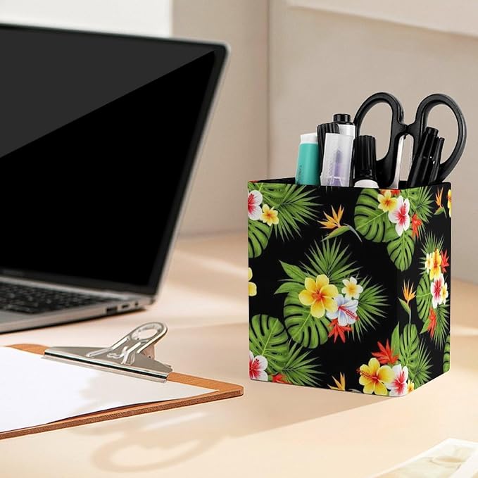 Fashion Pencil Pen Holder Cup, Waterproof Office Supplies, Waterproof Multifunctional Office Supplies Tropical Hawaiian Flowers
