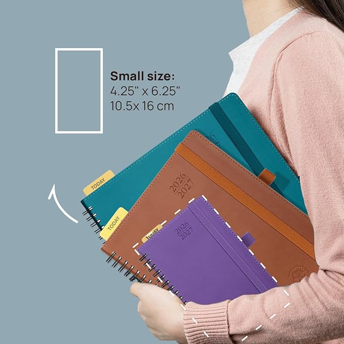 POPRUN Monthly Planner 2026-2027 (Pocket 4.25" x 6.25") 18 Months Calendar (Jan 2026 - Jun 2027) - 4 Pages per Month with Expense & Notes, Leather Cover, Sunday Starts - Pacific Green