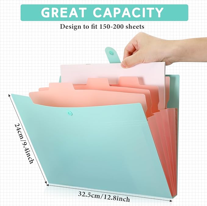 Kosiz 10 Packs Expanding File Folders with 5 Pockets, A4 Letter Size Cute Folders for Documents, File Document Organizer with 80 Pcs File Folder Labels for Document School Office Supplies