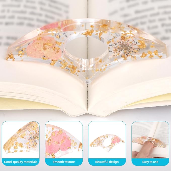 4pcs Thumb Page Holders, Dried Flower Resin Transparent Finger Ring Book Opener Bookmark Clip for Reading Gifts Accessories for Book Lovers Teachers & Students Easily Holds Books Open