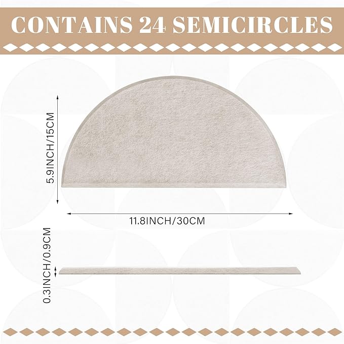Mindsoft 12 Pack Decorative Bulletin Board Felt Wall Tiles Bulk 11.8"x5.9" Semi-Circle Large Wall Art with Removable Adhesive Tabs for Customizable DIY Home Office Decoration Gift (White)