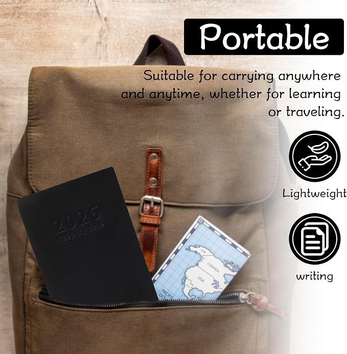 2026 Small Academic Planner 5.5" x 3.9" Hardcover Weekly and Monthly Calendar Planner Soft Leather Bound Cute Planner Goal Habit Tracker Organizer Planning Book with Tabs ,Daily Schedule School Office Schedule for Women Men (black)