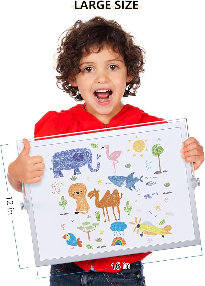 Dry Erase White Board, 16X12IN Magnetic Desktop Whiteboard Calendar with Stand, 8 Markers, 4 Magnets, 1 Eraser, Portable Double-Sided White Board Easel for Kids Memo to Do List Desk