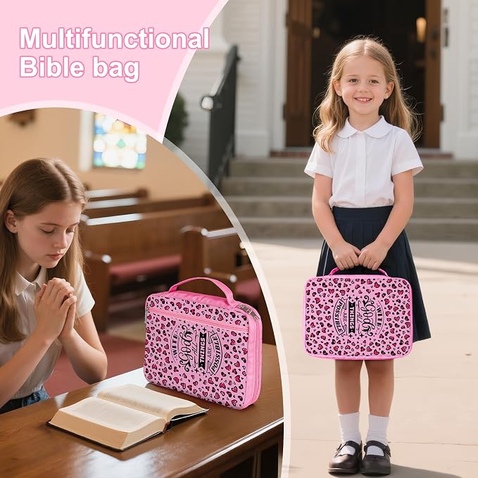 ICOSY Bible Cover Case for Women Girls Kids Bible Bag Case with Handle Kids Girls Bible Study Accessories Supplies