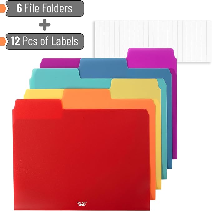 Mr. Pen- File Folders, 1/3 Cut Tab, 6 Pack, Assorted Colors, Letter Size, Colored File Folders, Letter File Folders, Color Folders, Office File Folders, Office Supplies File Folders, File Folder