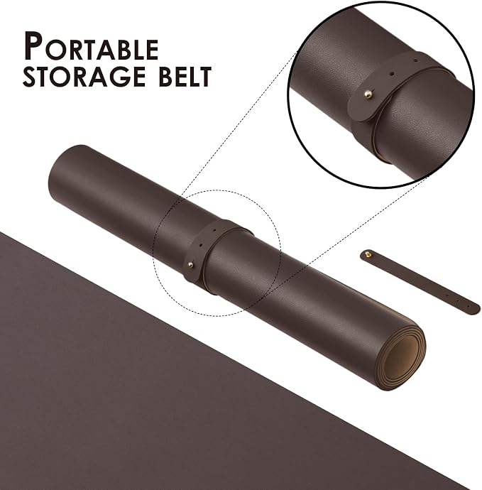 Leather Desk Mat - Small Non-Slip PU Desk Pad for Office and Home - Desk Organization and Accessories - Ideal for Large Mouse Pad and Small Desk Mats on Top of Desks (Coffee,23.6"x 13.8")