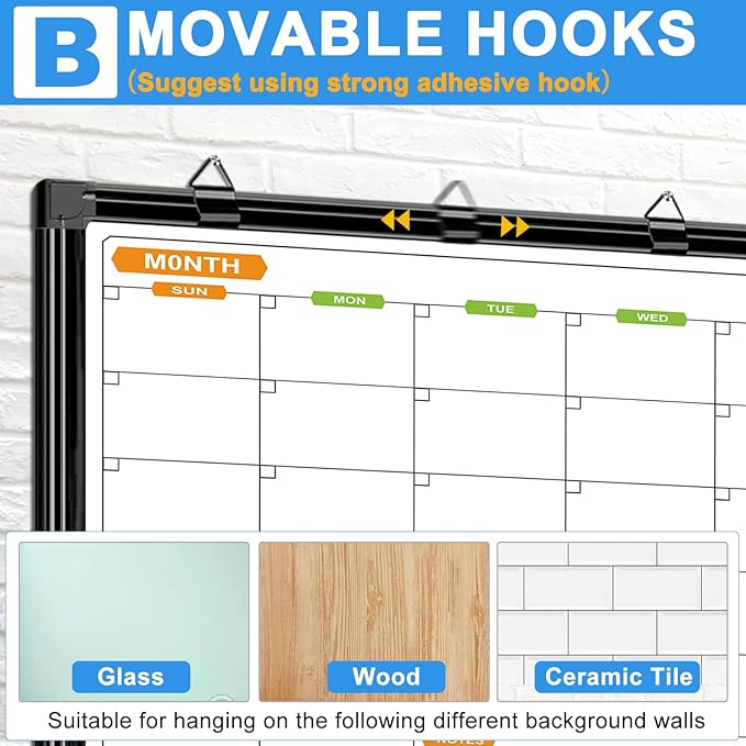 Large Magnetic Dry Erase Calendar Whiteboard Combo 72" x 40", 2 Month Whiteboard Calendar & Dry Erase Board for Wall, Wall Mounted Board with 2 Erase, 10 Marker, 12 Magnet