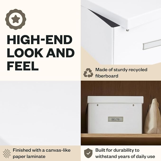Bigso Box of Sweden Katia Collapsible Storage Box with Labelframe for Easy Identification - Simple Assembly Without Tools - Decorative Storage Boxes with Lids - 11.3in x 15.4in x 6.4in - White