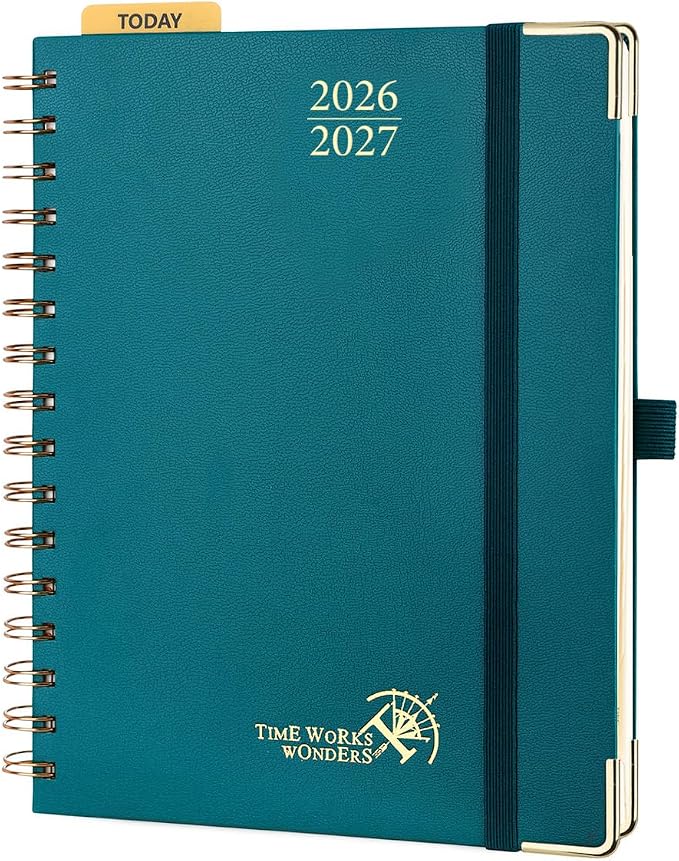 POPRUN 2026-2027 Academic Year Weekly and Monthly Planner Calendar,Jul 2026 - Jun 2027，6.25" x 8.5",Daily Agenda Book & Appointment Book with Hourly Schedule, Tabs, Hardcover, School and Office Supplies - Pacific Green