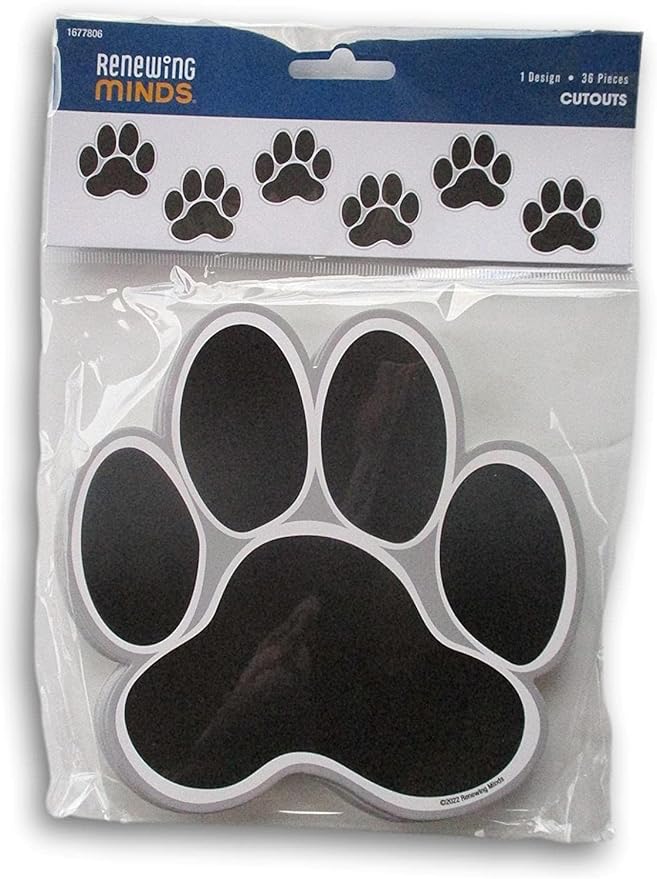 36 Large Paw Paper Cutout - Crafts Bulletin Board Decor Shapes - Black - 6 Inches