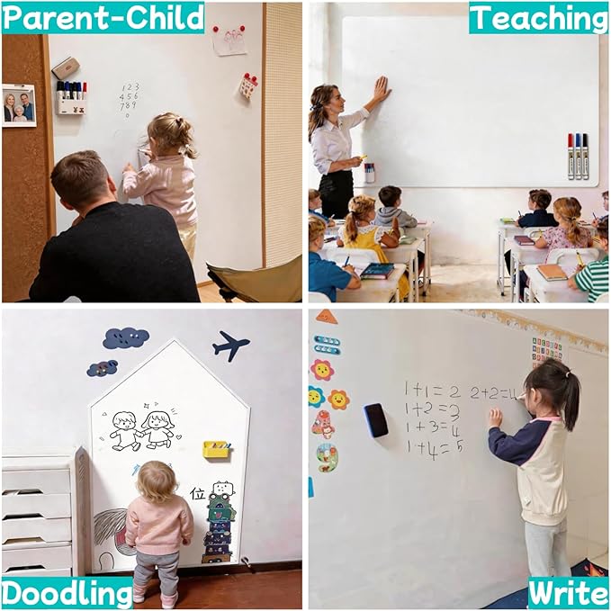 Magnetic Dry Erase Whiteboard 40"x18" - Self-Adhesive Flexible Wall Board Kit with 11 Markers, 6 Magnets, Magnetic Eraser & Holder - Ultra Smooth Writing,Effortless Clean for Office, Home, School