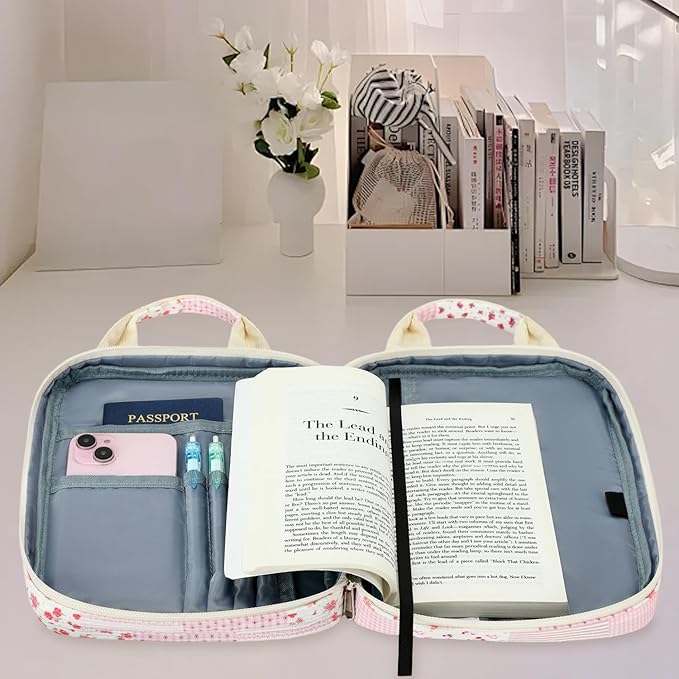 DSIUE Kids Bible Cover Case Gilrs Corduroy Bible Carrying Case Book Holder/Carrier/Bag with Handle and Pockets, Pink Patchwork Floral