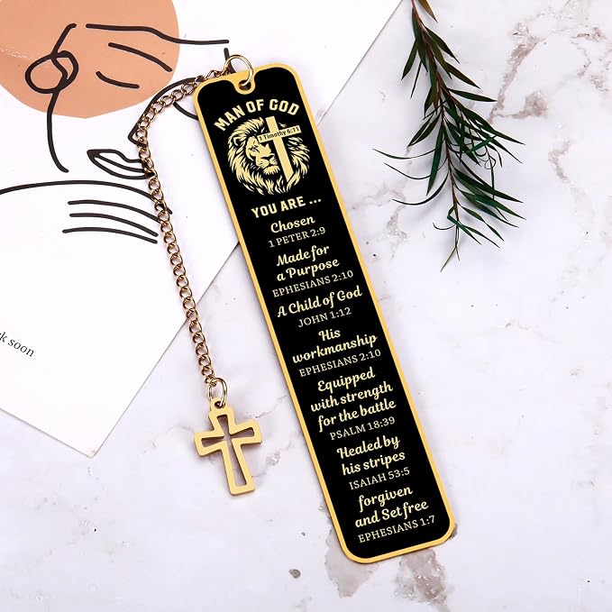Baptism Gifts for Men & Boys - Bible Bookmark Man of God Gifts for Men, Inspirational Lion Bible Verse Bookmark Christian Catholic GIF t for Mens Confirmation GIF T for Boys Adults Faith Based Giftt