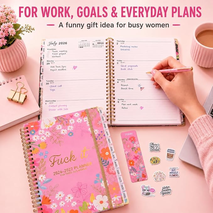 Fuck it Planner Calendar 2026-2027 - A5 6.2*8.5" Weekly Monthly Swear Notebook for Goals Productivity, Fucking Sweary Daily Agendas Organizer Get Shit Done Journal, Funny Gifts for Tired Women, Pink