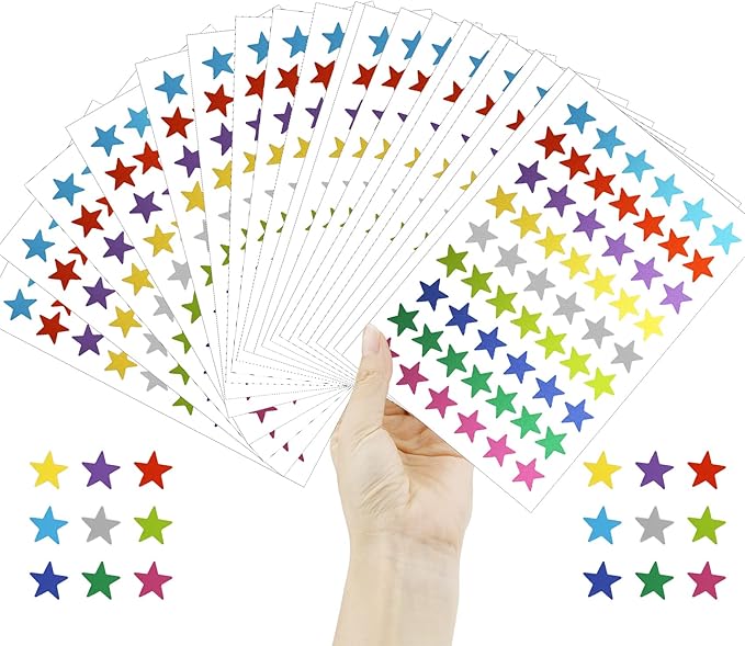 Small Star Stickers, 1620 PCS Rainbow Star Sticker for Kids Reward, 9 Colors Foil Stars Stickers, 30 Sheets Small Stars Sticker for School Planner, Behavior Chart, Classroom Teacher Supplies, DIY