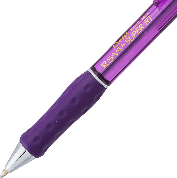 Pentel RSVP Super RT Ballpoint Pen, (1.0mm) Medium Line, Violet Ink, Box of 12 (BX480-V)