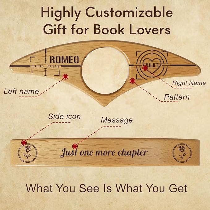 Custom Book Page Holder, Thumb Book Page Holder, Personalized Wooden Page Holder for Reading, Gifts for Book Lovers Teachers Appreciation Gifts on Birthday (Lovers Style)