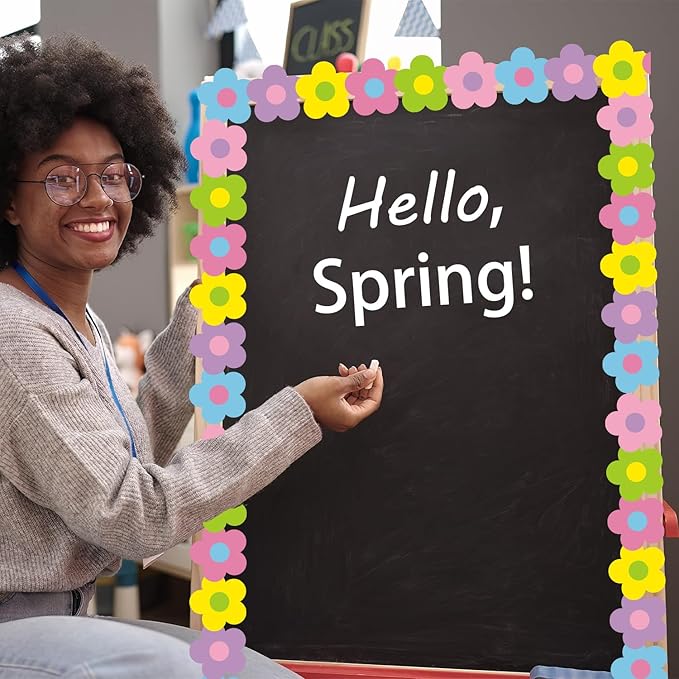 75Ft Spring Flower Bulletin Board Borders, Boho Pastel Bulletin Board Classroom Decorations Colorful Floral Spring Summer Decorations for School Home Office Chalkboard Wall Door Decor Party Supplies