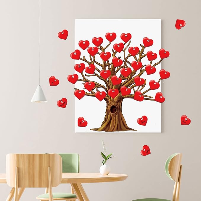 Gersoniel 90 Pieces Valentines Day Classroom Tree Bulletin Board Decorations Red Heart Cutouts Stickers for Classroom Home Wall Background Banner Decor