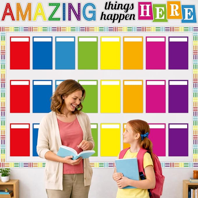 Student Work Display Bulletin Board Decoration Set Colorful Wow Works Display Cutouts Amazing Thing Happen Here Classroom Decor for Teacher Student Back to School Motivational Chalkboard Wall Supplies