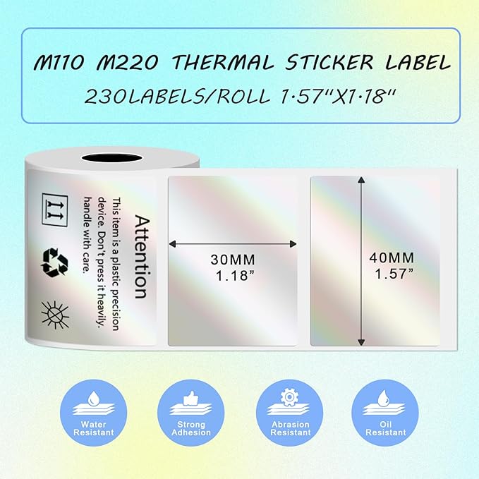 Thermal Labels Compatible with Phomemo M100/M110/M221/M220/M120/M200 Label Printer 1.57"x1.18"(40x30mm),230 Labels/Roll, for Barcode/Address/Mailing/Logo/Business/Home Tag