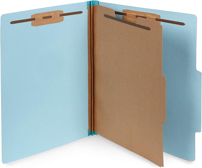 Blue Summit Supplies 30 Blue Classification Folders - 1 Divider - 2 Inch Expansions - Durable 2 Prongs for Standard Medical Files, Law Client Files, Office Reports - Letter Size, 30 Pack