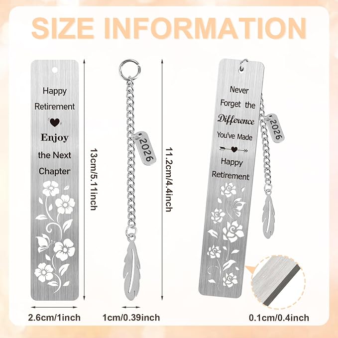 Retirement Gifts for Women 2026Coworker Retirement Bookmarks for Women Men Book Lovers Farewell Going Away Goodbye Appreciation Retirement Gifts for Retired Teacher Nurse Colleagues(2Pcs Metal)