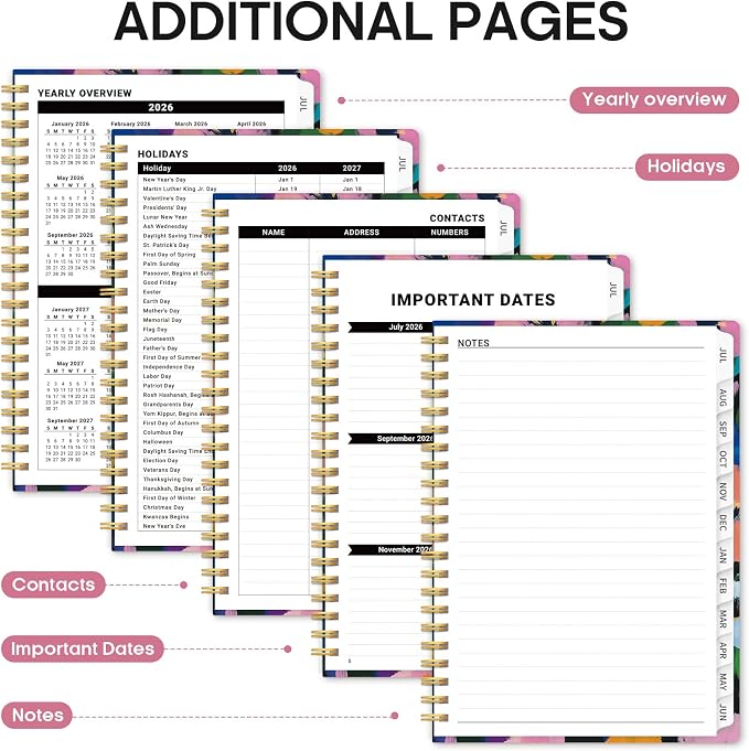Planner 2026–2027, Academic Year Monthly & Weekly Calendar Book, Jul 2026–Jun 2027, Hardcover Organizer with Tabs, Student & Teacher Planner, 6.3" x 8.5", Vivid Garden